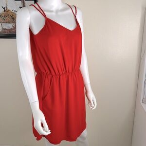 Banana Republic Orange/Red V-Neck Spaghetti Strap A-Line Casual Dress